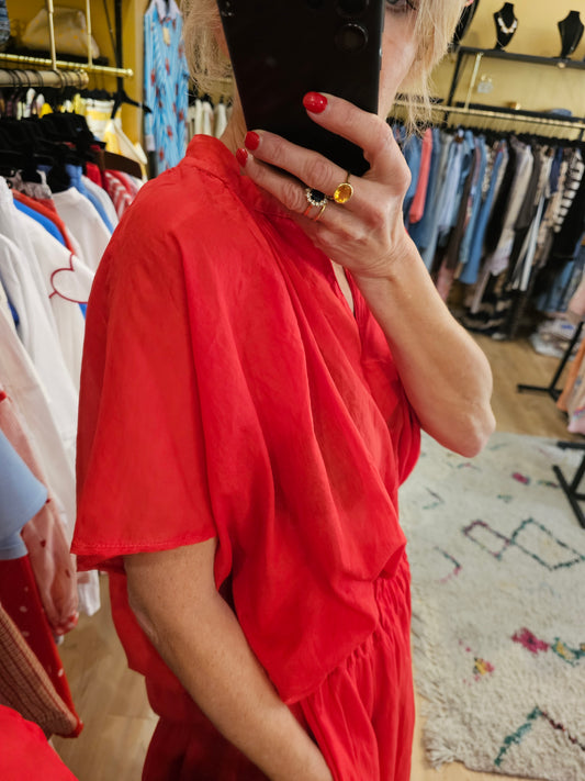 Top rouge en voile de coton