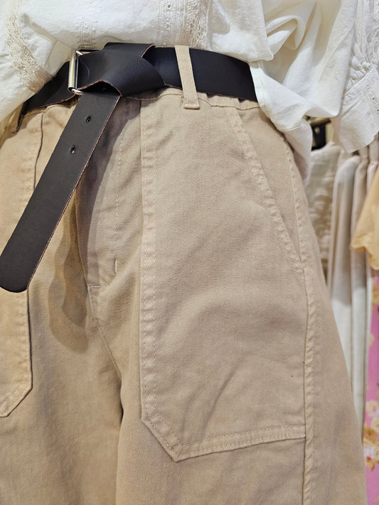 Pantalon coton barrel beige