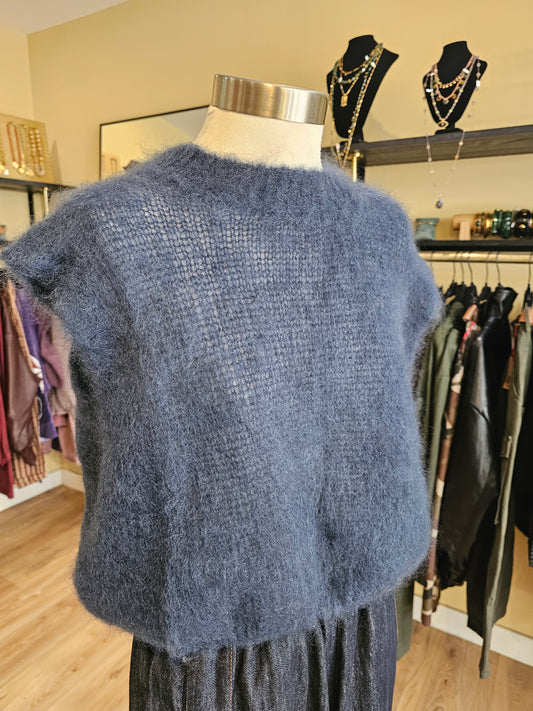 Pull debardeur marine en mohair