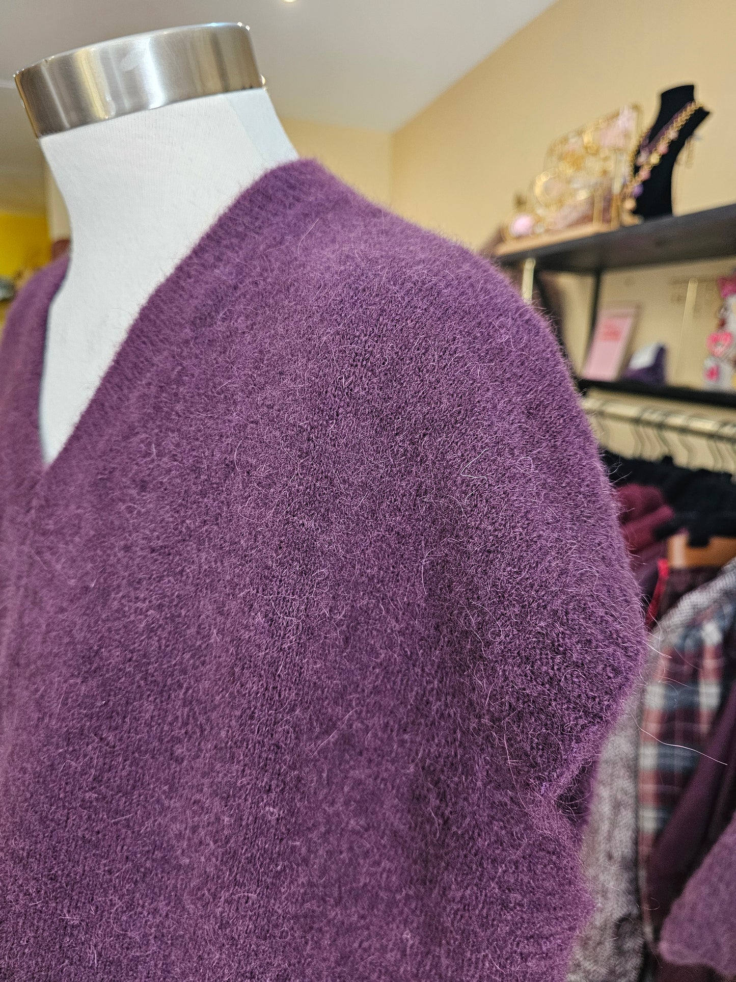 Pull sans manche prune