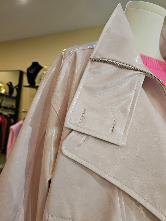 Blouson simili rose glacé
