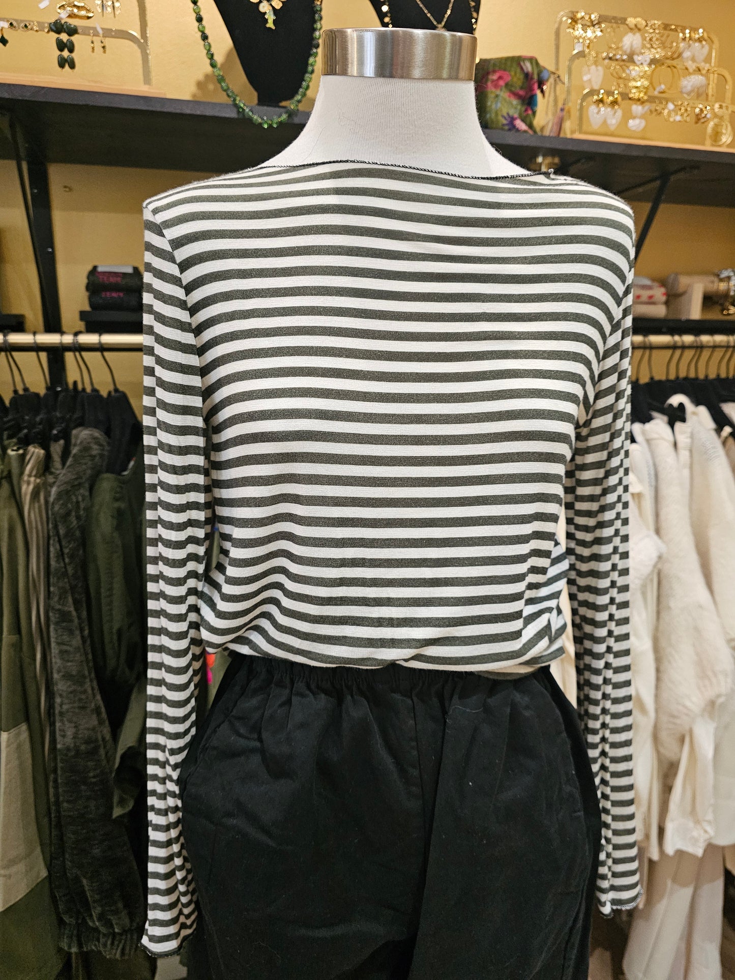 Sous pull rayures kaki