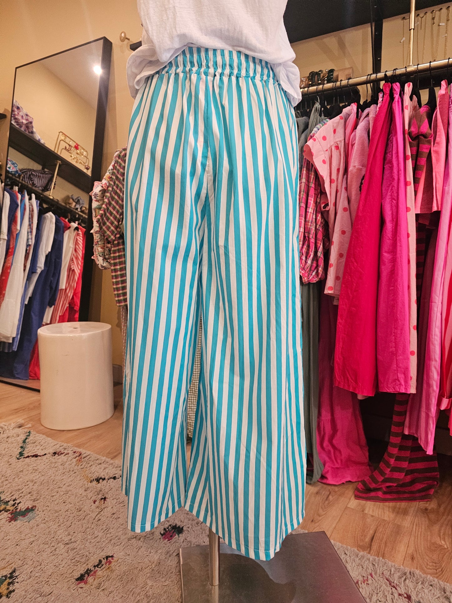 Pantalon rayé turquoise
