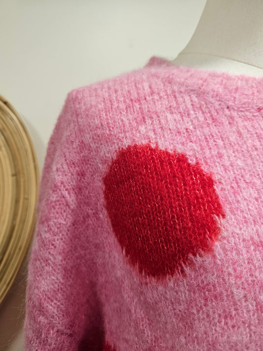Pull à pois rose et rouge