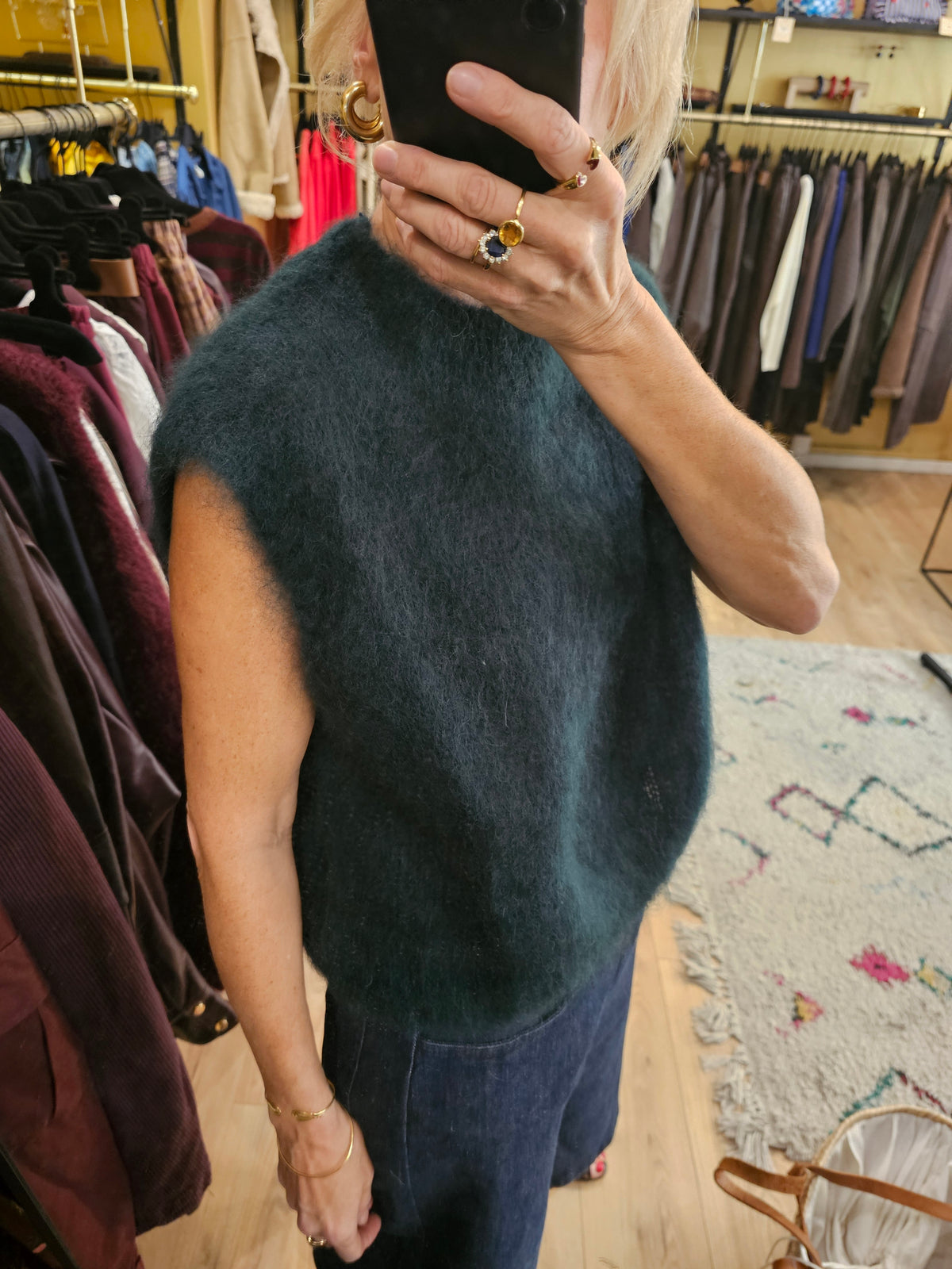 Pull debardeur en mohair vert