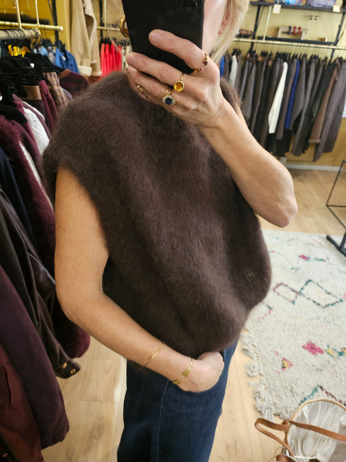 Pull debardeur en mohair chocolat