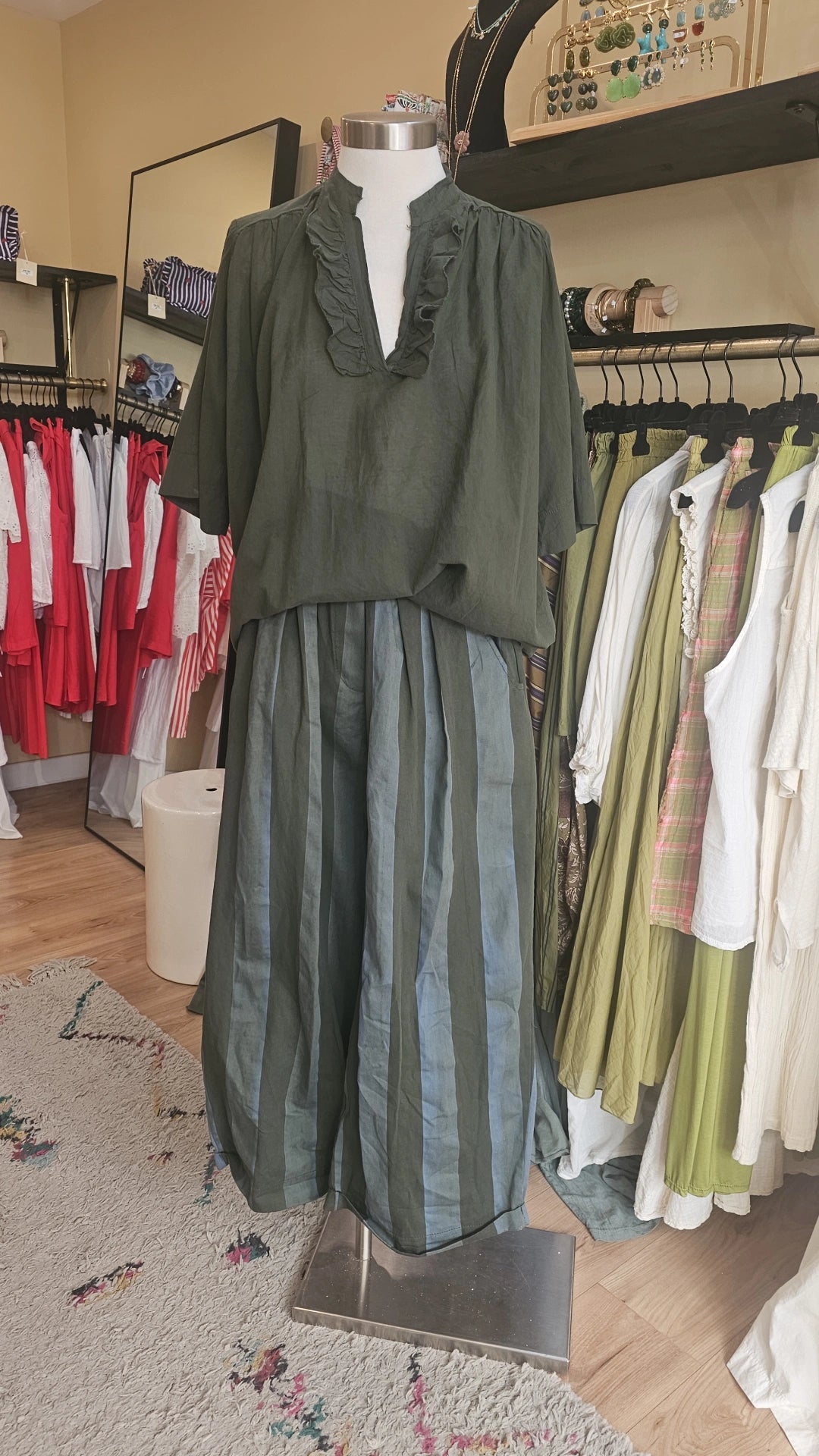 Pantalon magic 2 rayé vert et bleu Johanna Paris