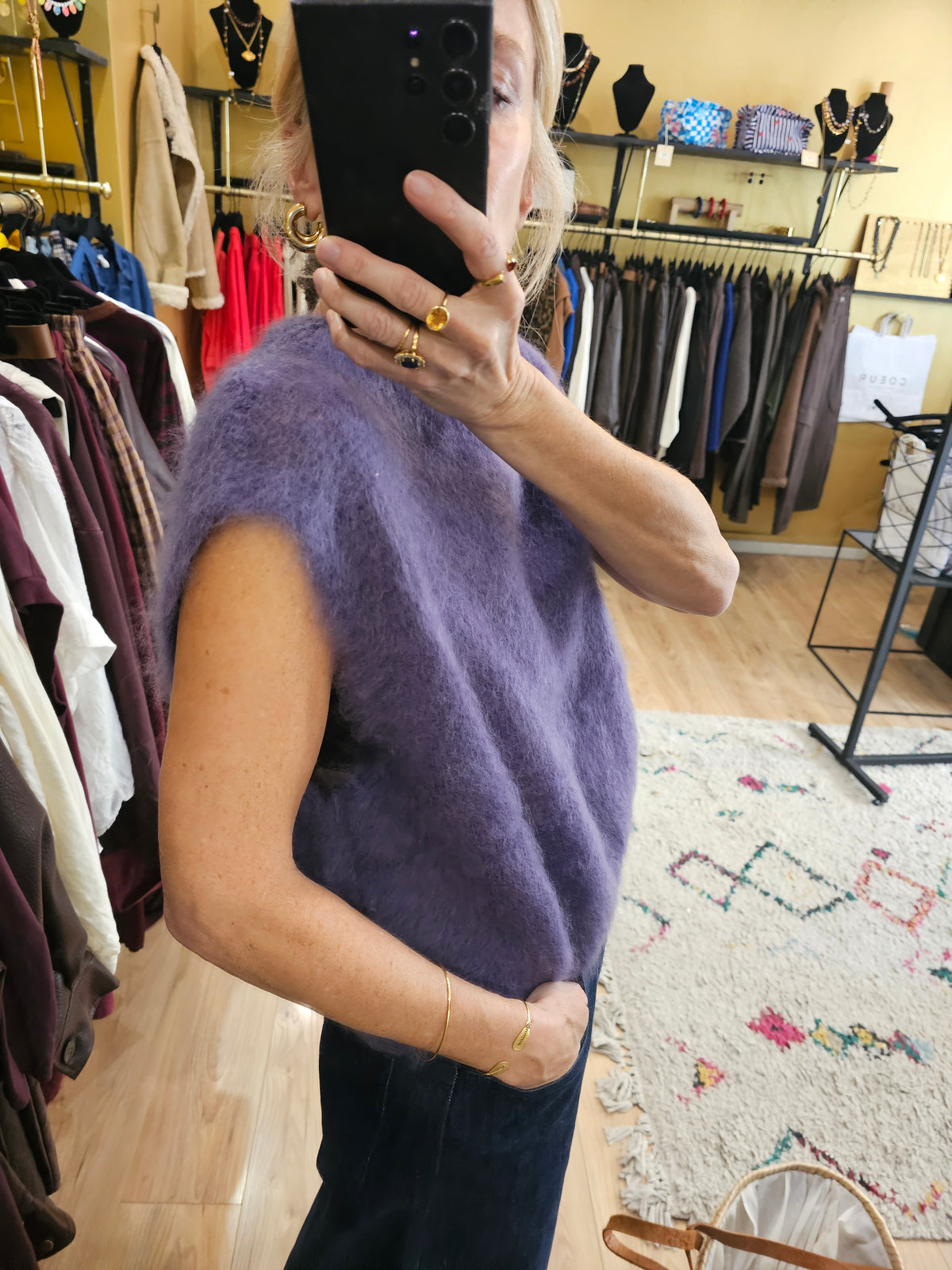 Pull debardeur violet en mohair