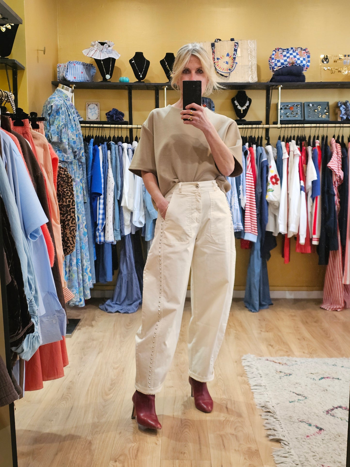 Pantalon magique ecru pois marrons Johanna Paris