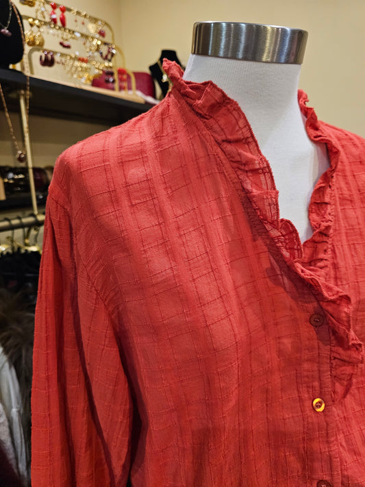 Chemise corail col volanté Johanna Paris