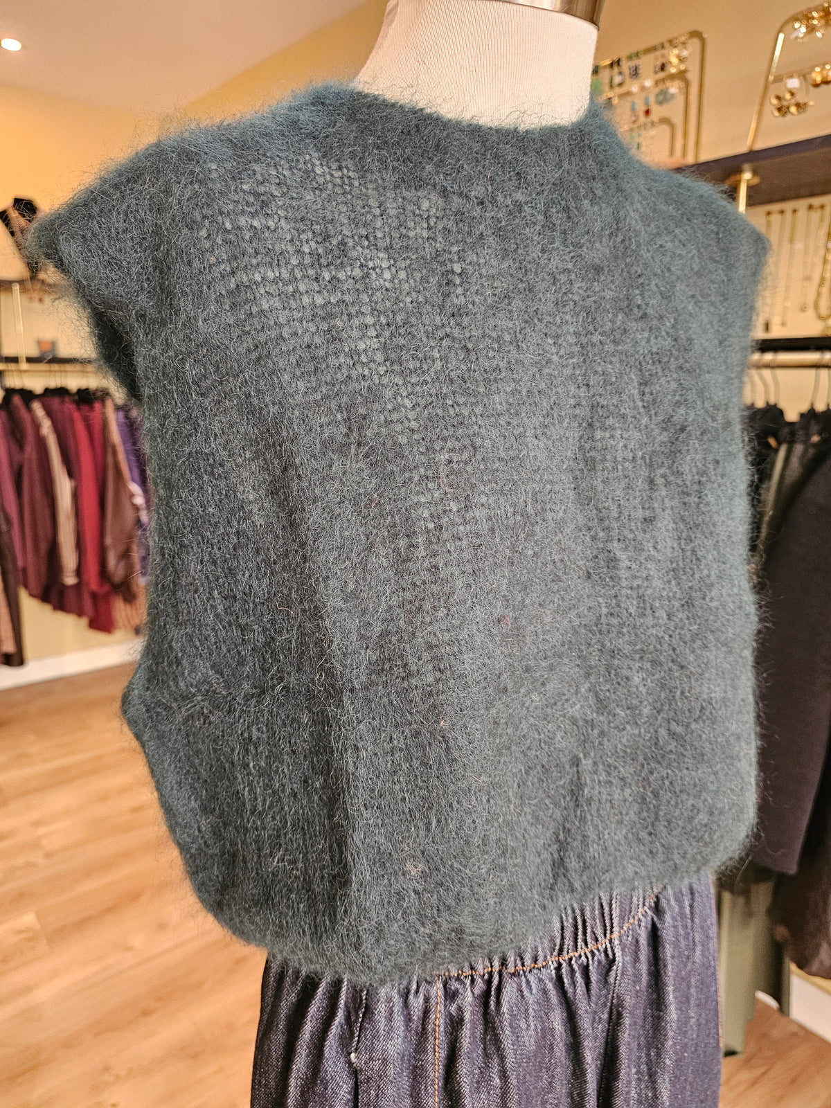Pull debardeur vert en mohair