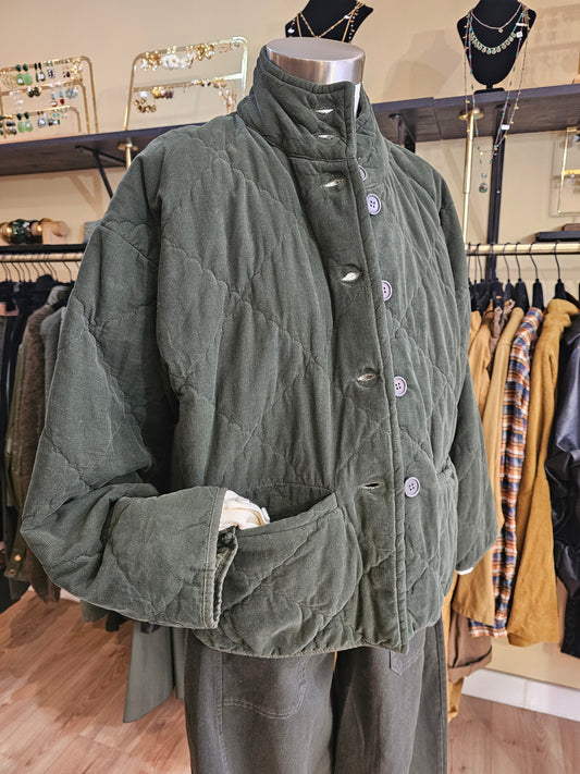 Veste kaki en velours milleraie Johanna Paris