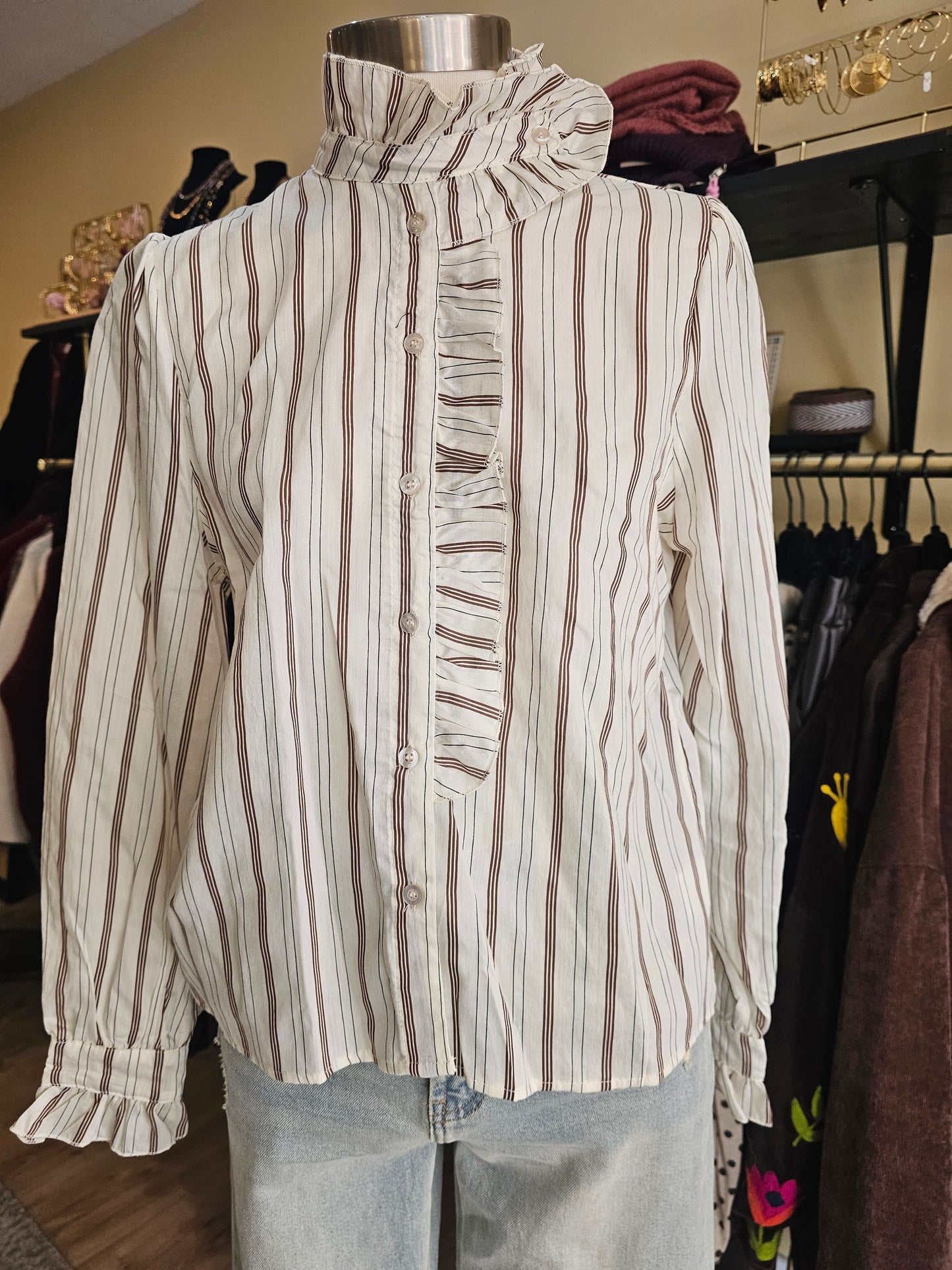 Chemise rayée col montant