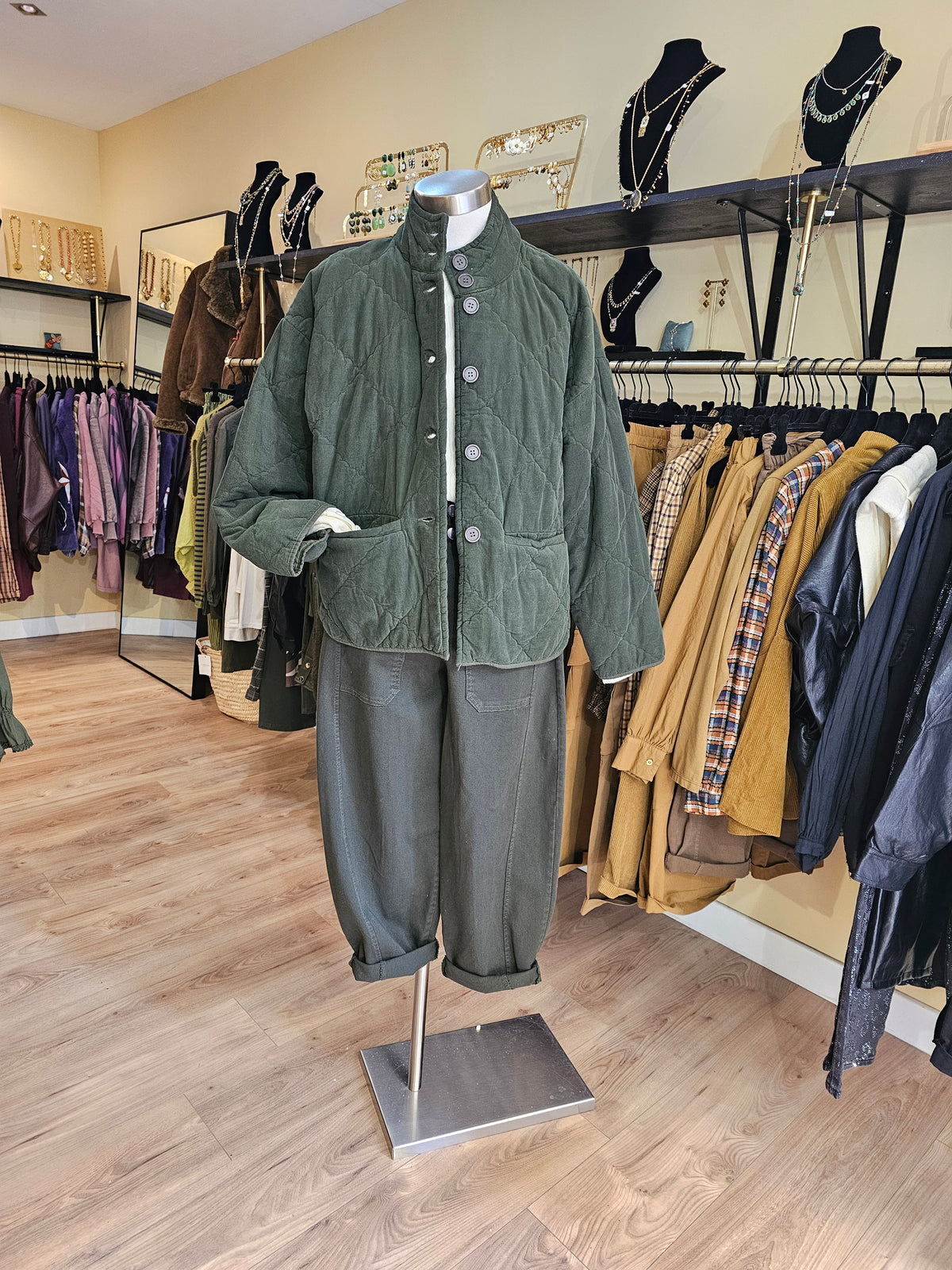 Veste kaki en velours milleraie Johanna Paris