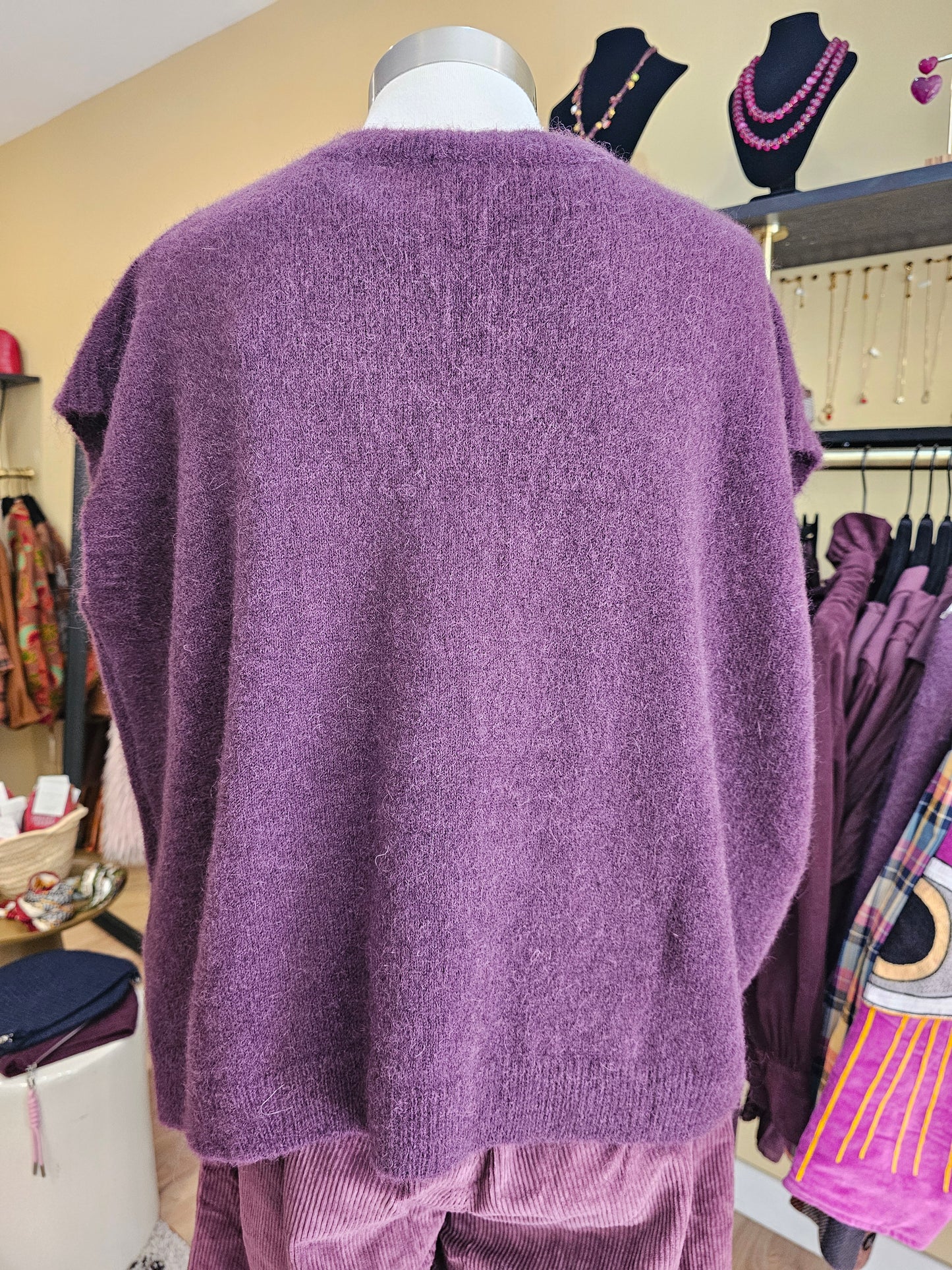 Pull sans manche prune