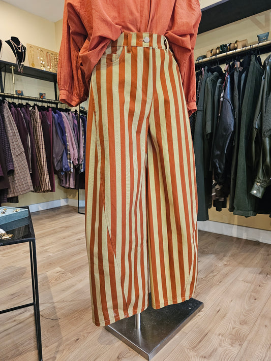 Pantalon rayé terracotta