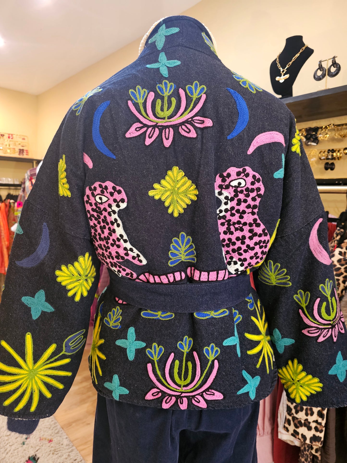 Kimono brodé jean brut