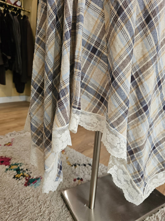 Jupe asymétrique carreaux et dentelle Johanna Paris