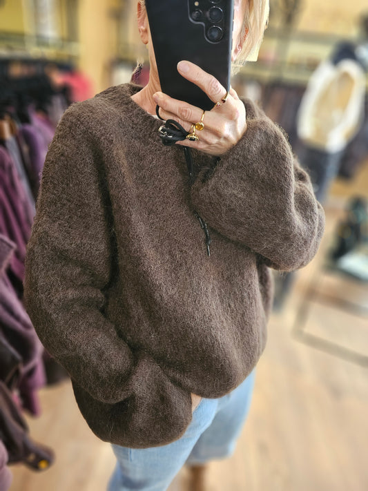 Pull marron kid mohair