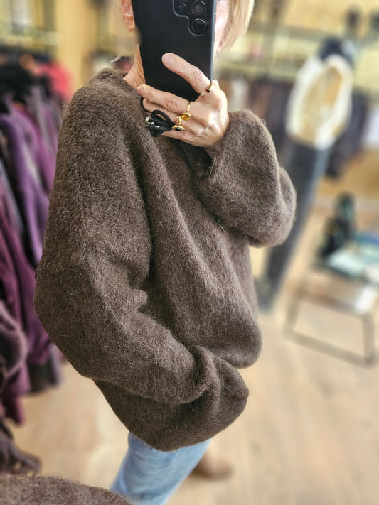 Pull marron kid mohair