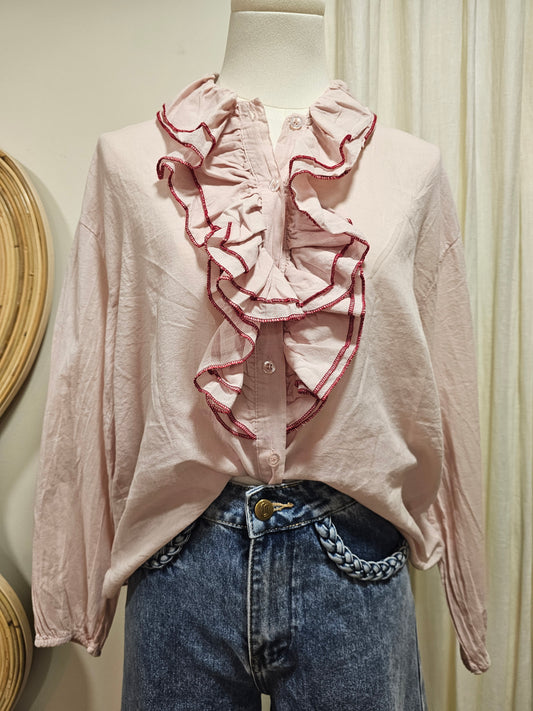 Chemise rose à volant Johanna Paris