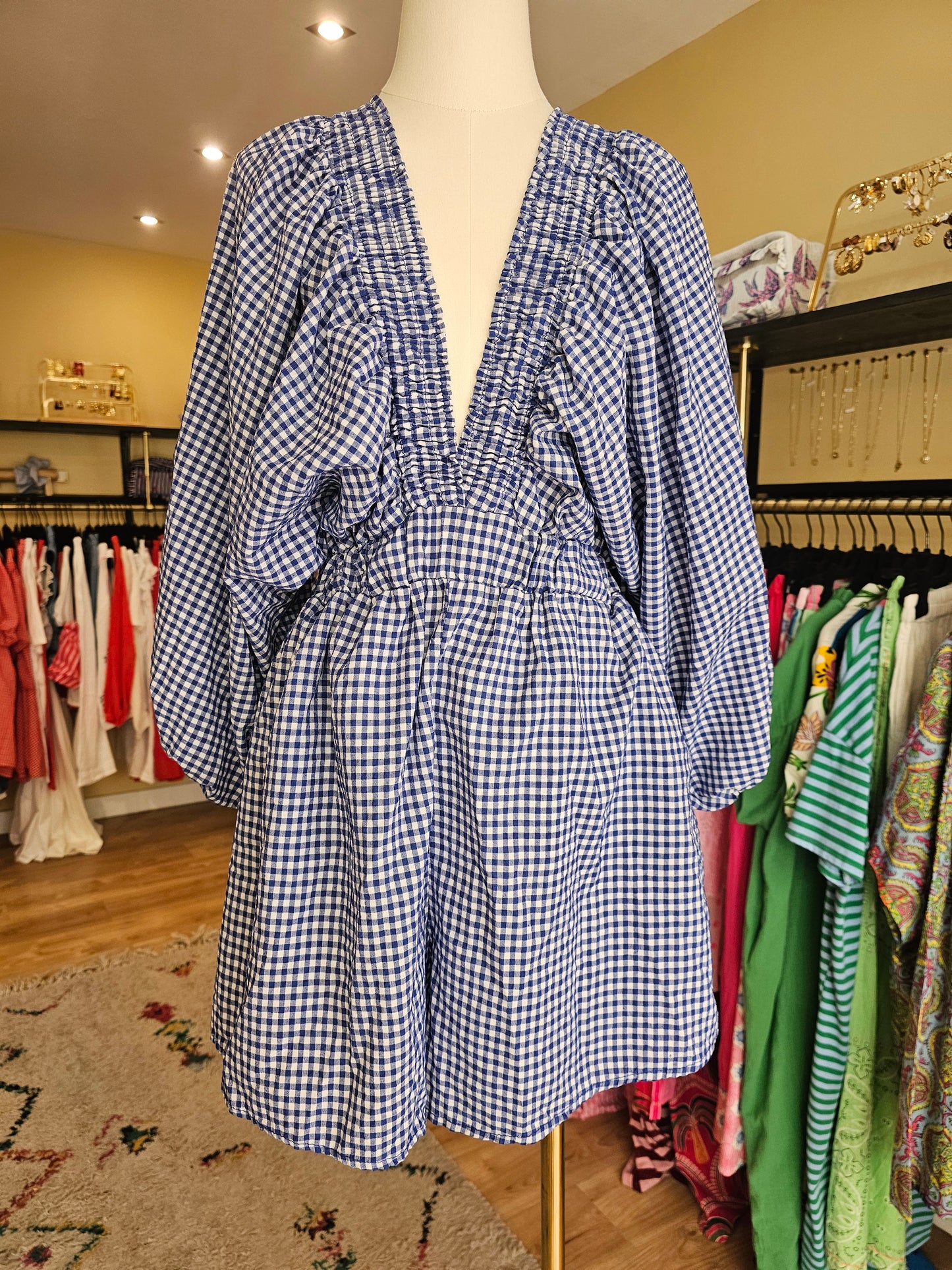 Combi short en vichy bleu