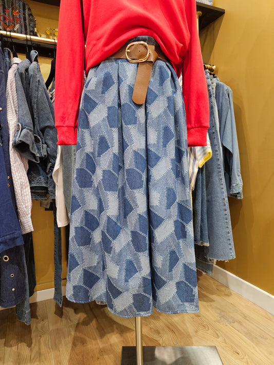 Jupe jean motif patchwork Johanna Paris