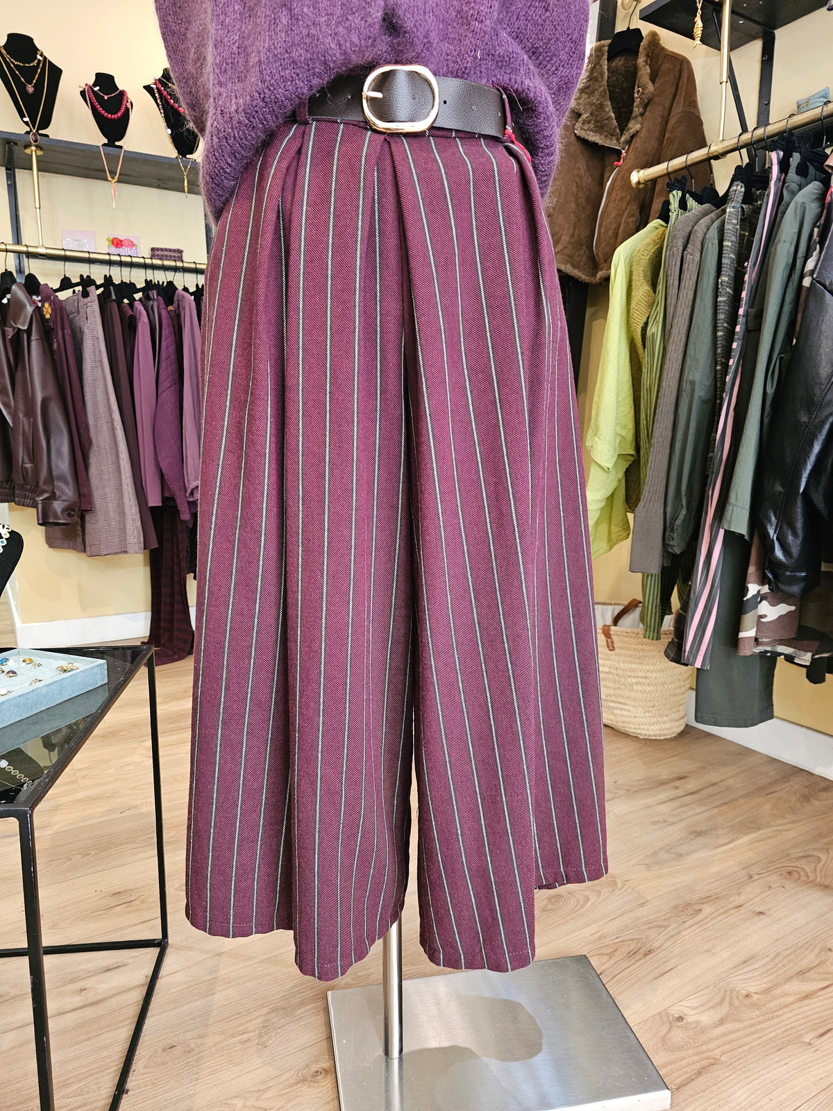 Jupe culotte longue prune rayée Johanna Paris