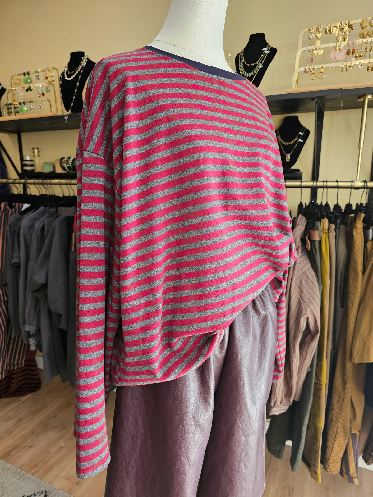 Marinière gris bordeaux marine