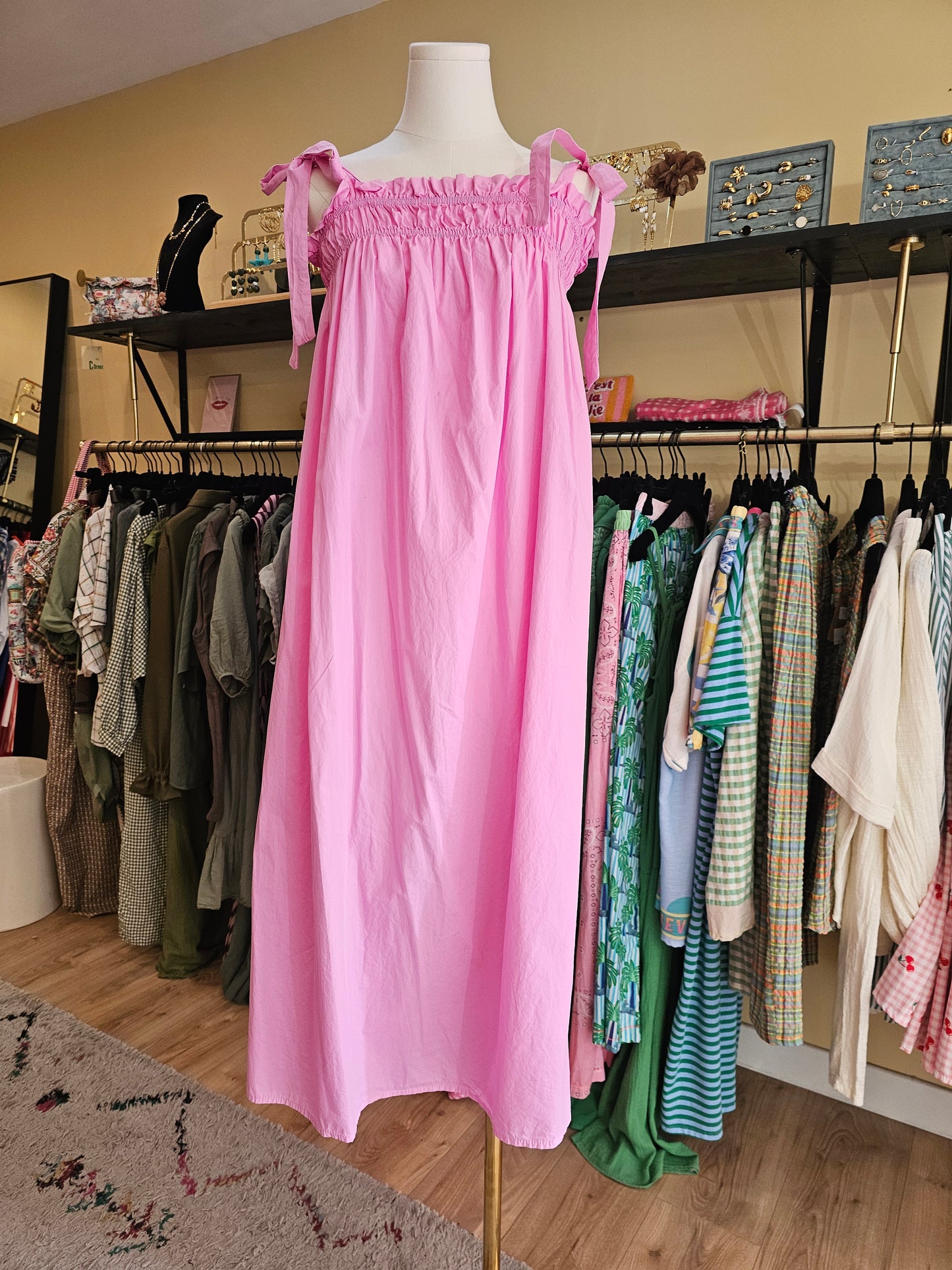 Robe rose à bretelles en coton johanna Paris