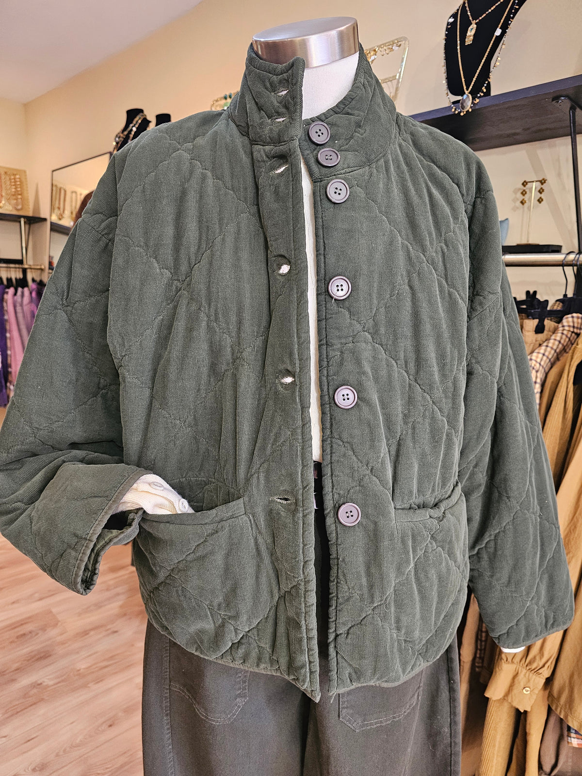 Veste kaki en velours milleraie Johanna Paris