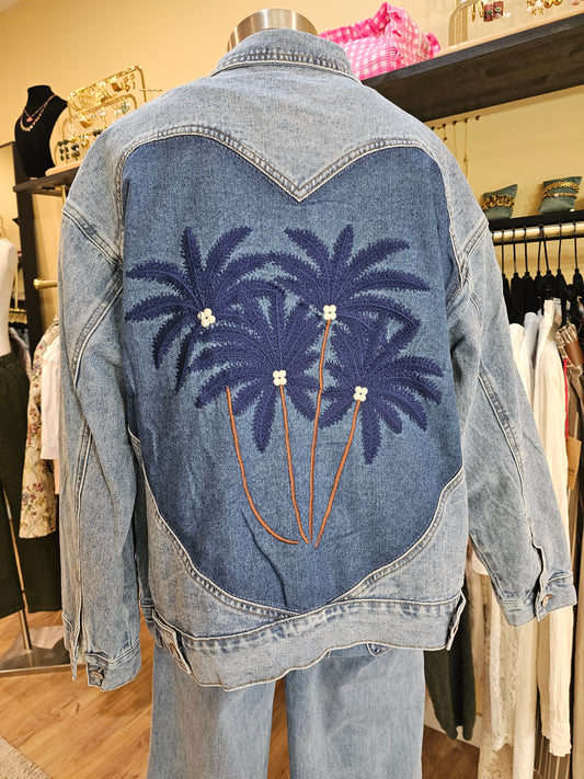 Veste en jeans palmiers