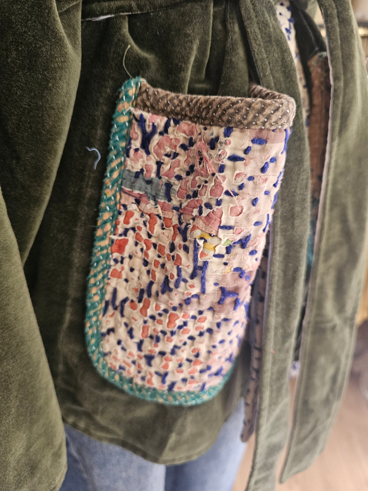 Kimono en velours kaki The corner