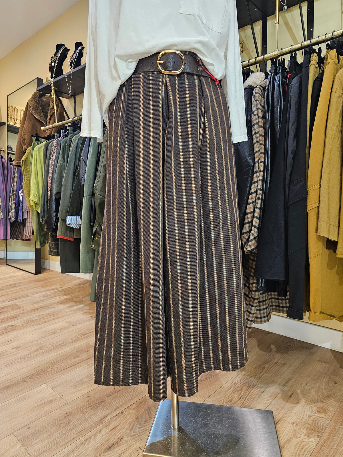 Pantalon marron rayé camel et ecru Johanna paris
