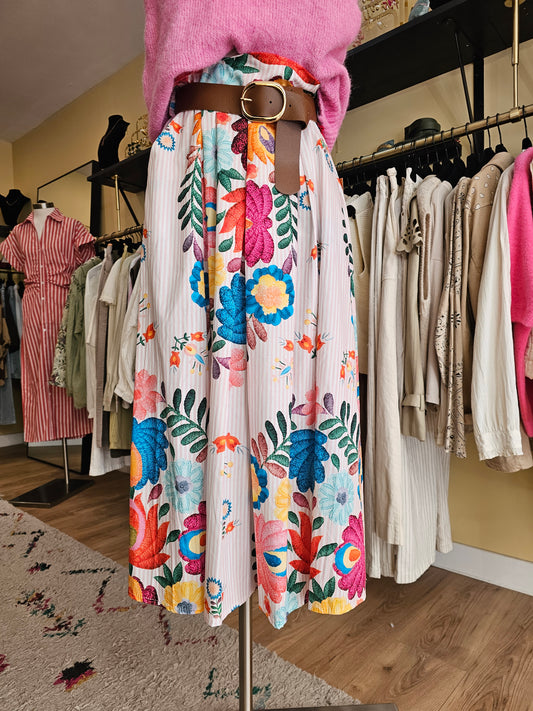 Jupe fleurs et rayures roses johanna Paris