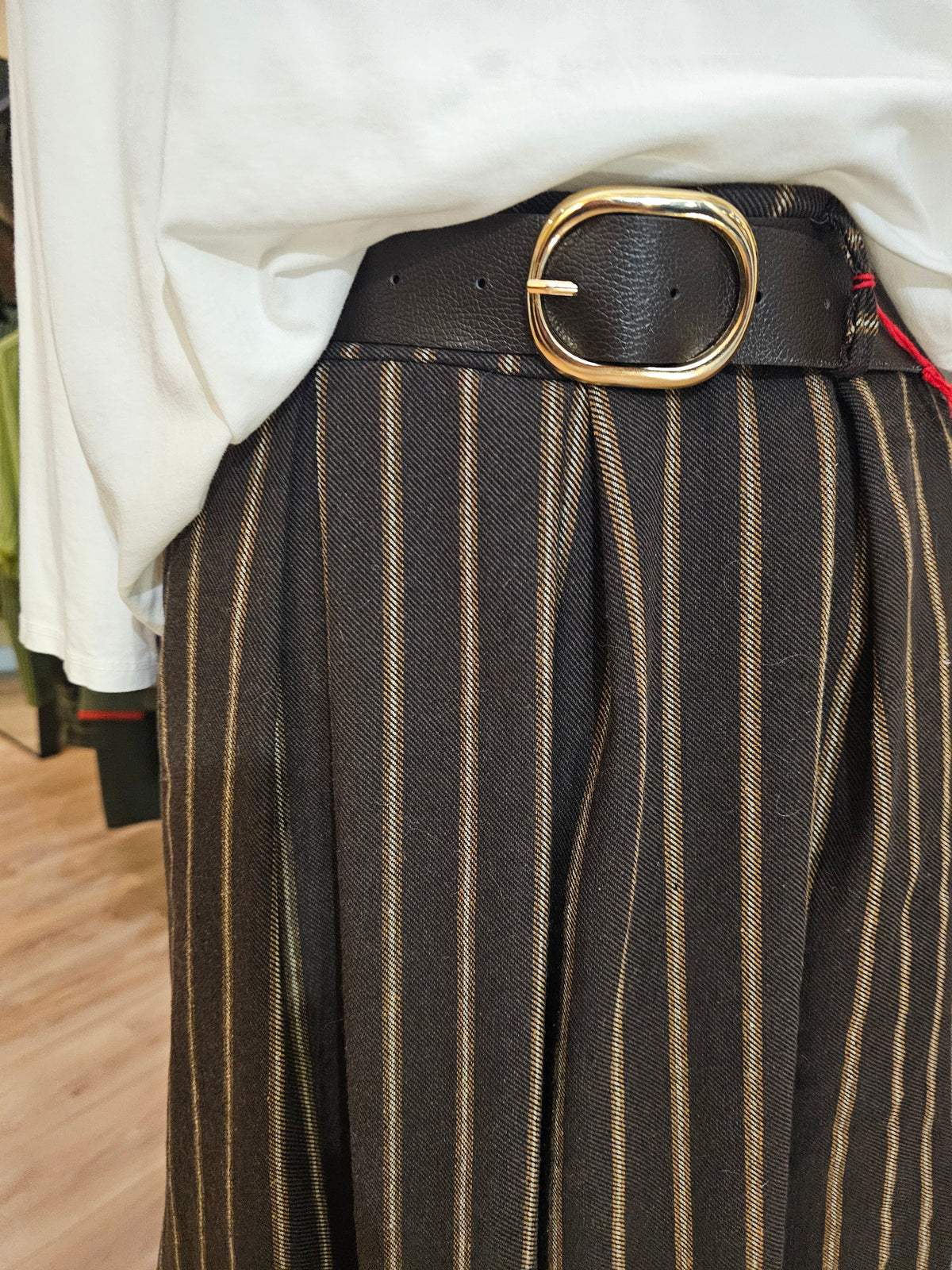 Pantalon marron rayé camel et ecru Johanna paris