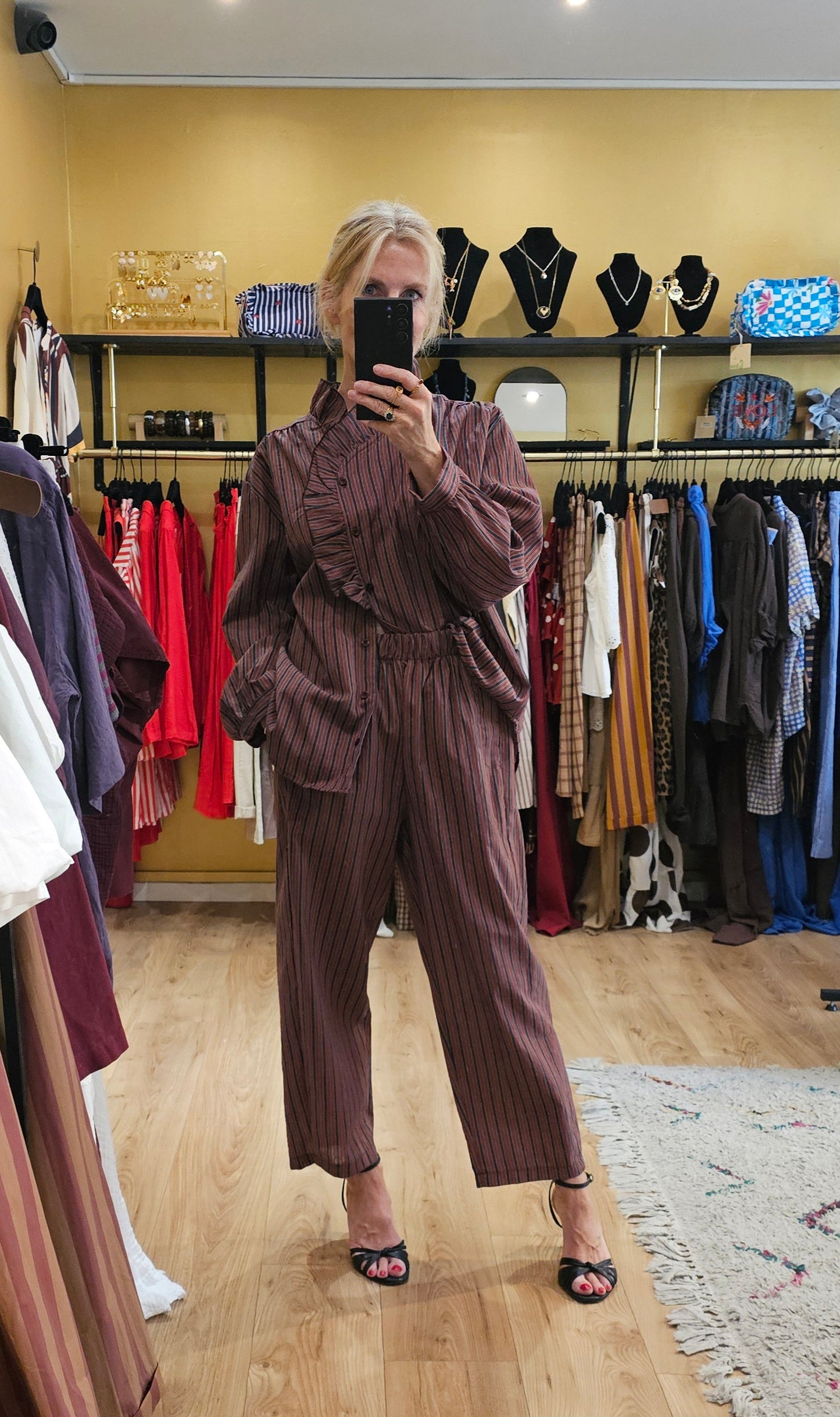 Pantalon rayé marine et prune Johanna paris