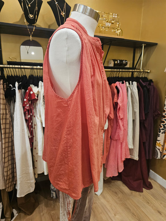 Top corail en voile de coton johanna paris