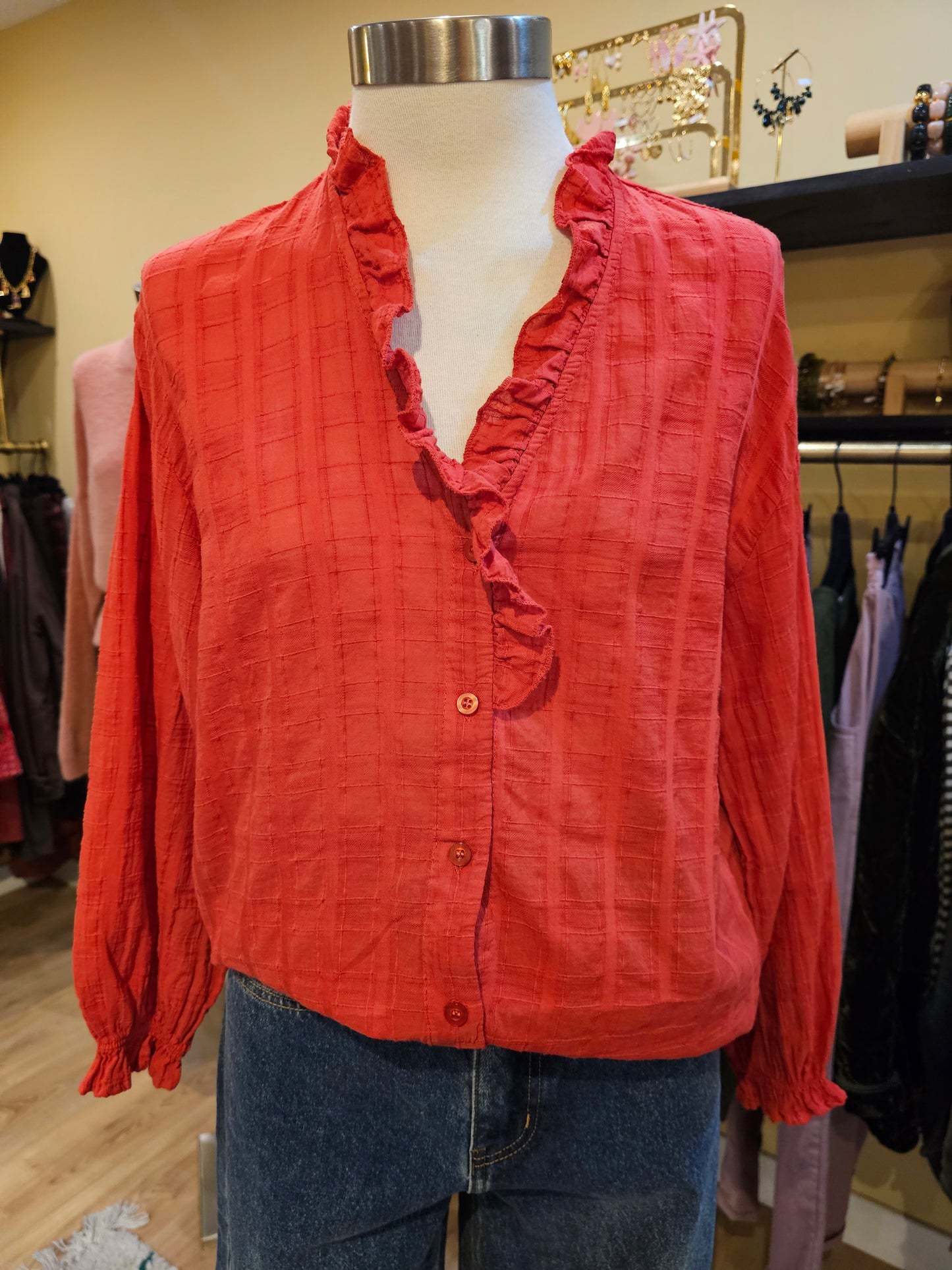 Chemise corail col volanté Johanna Paris