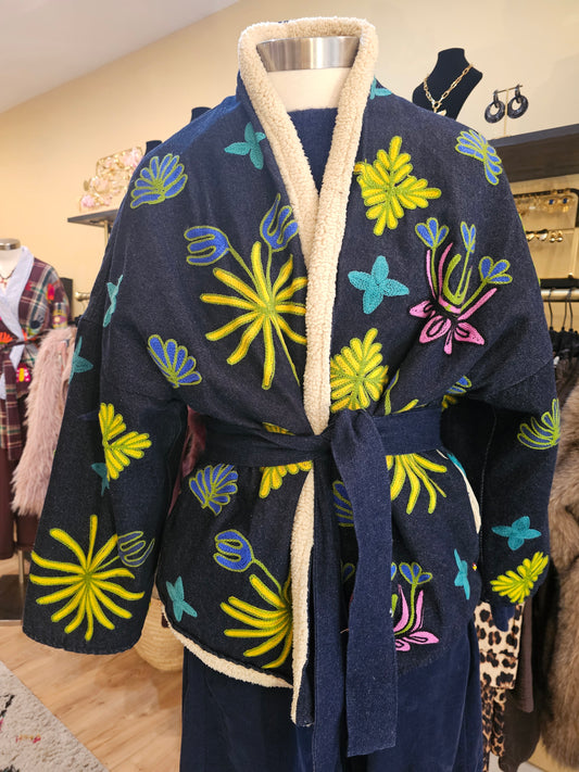 Kimono brodé jean brut
