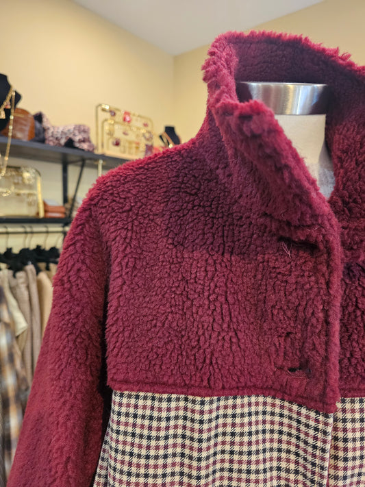 Veste carreaux sherpa bordeaux