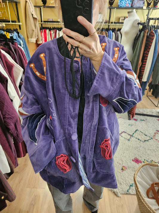 Veste en velours violet brodée The corner Paris