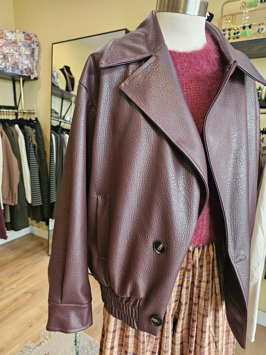 Blouson oversize en cuir prune