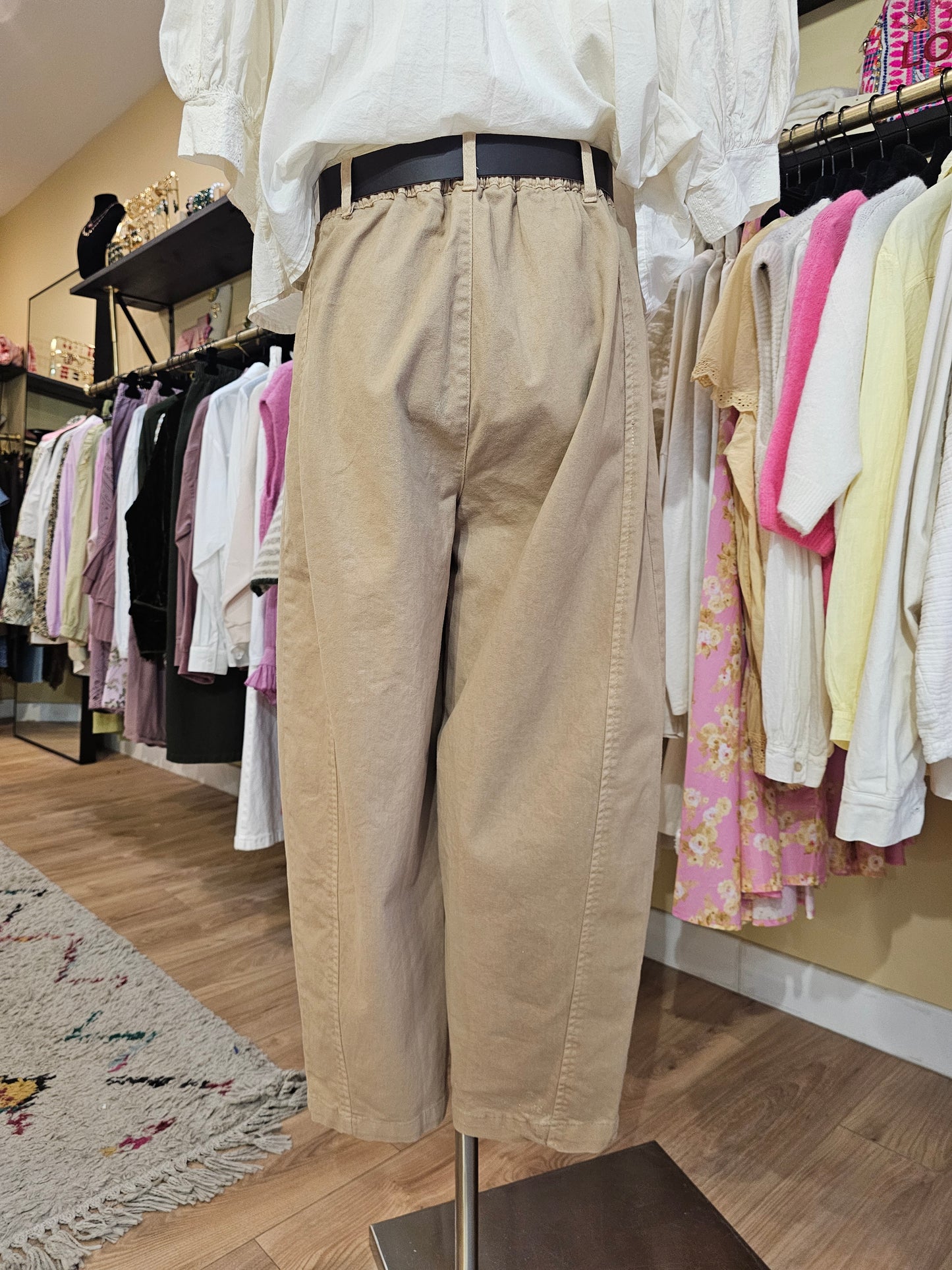 Pantalon coton barrel beige