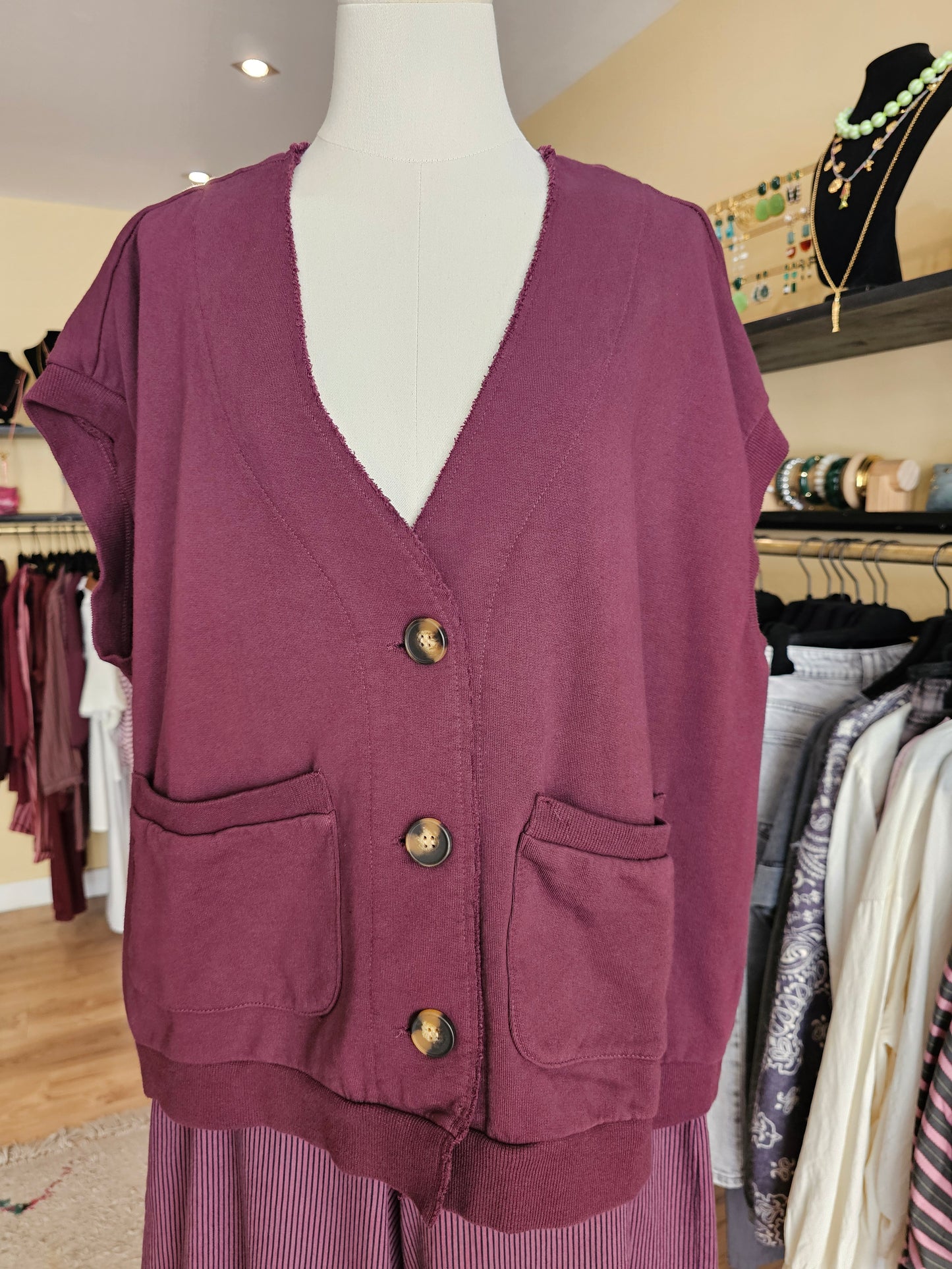 Gilet sweat prune