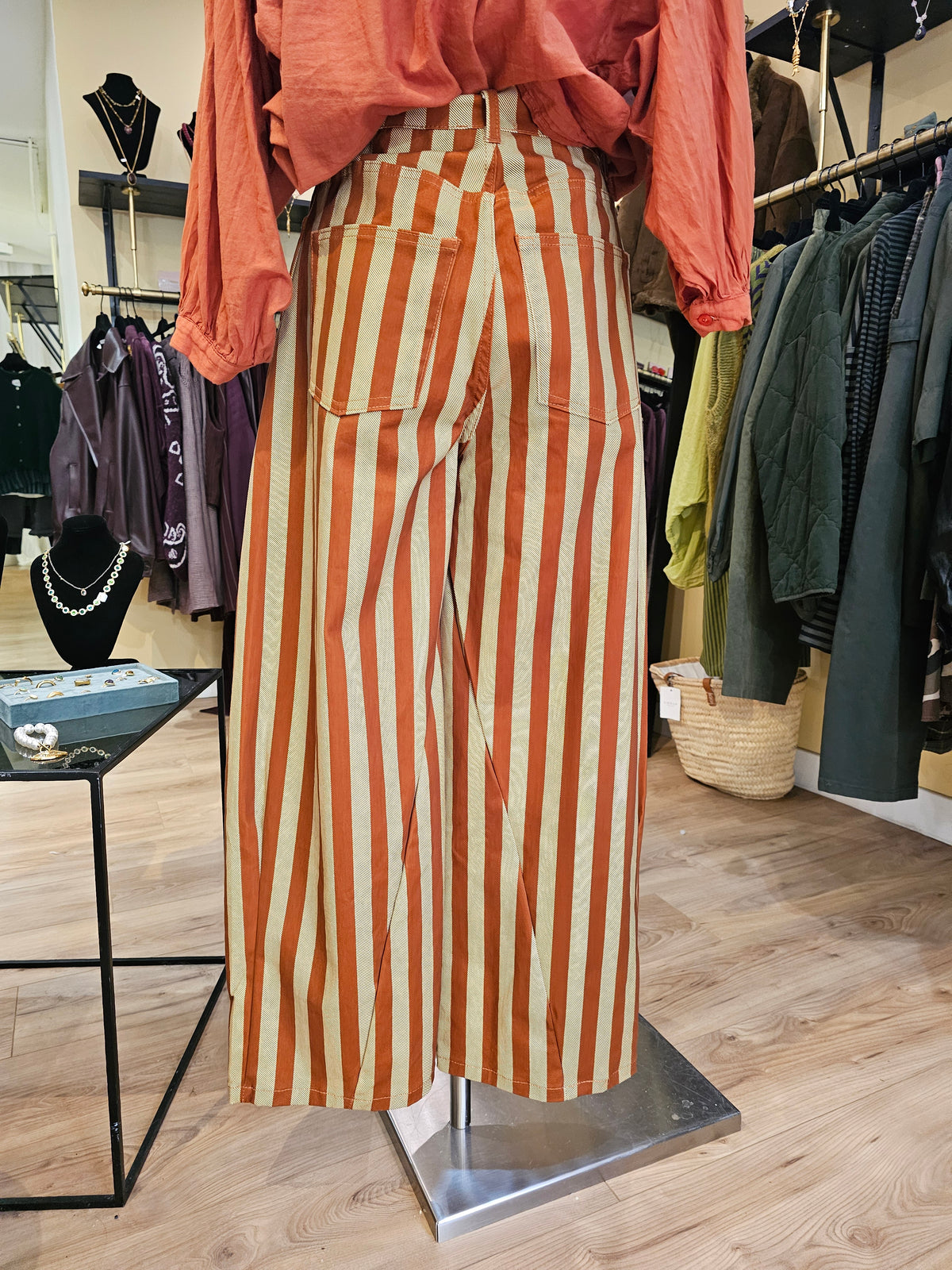 Pantalon rayé terracotta
