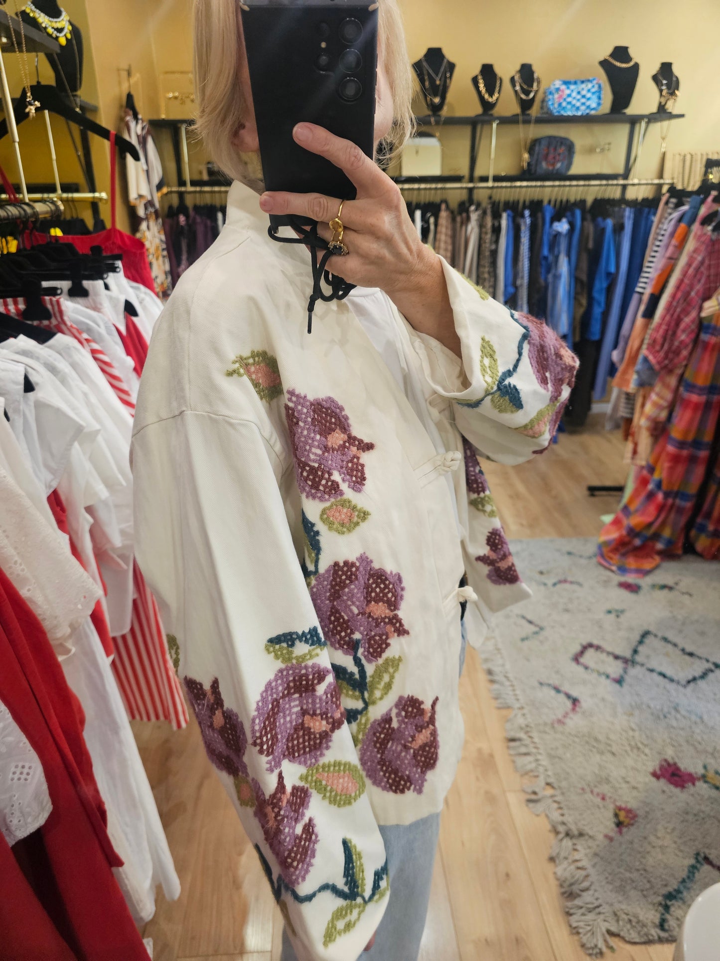 Veste kimono brodé ecrue Johanna Paris
