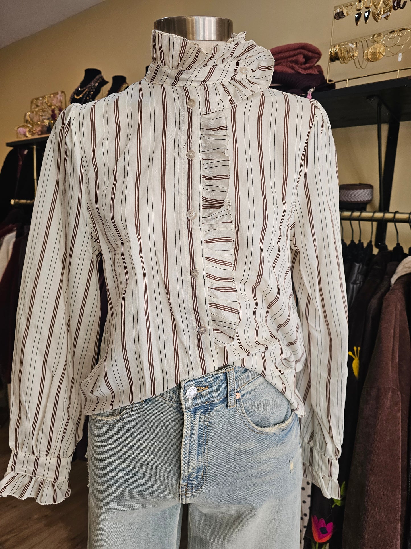 Chemise rayée col montant