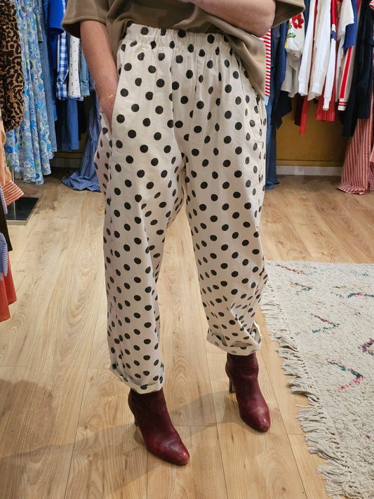 Pantalon magique ecru pois marrons Johanna Paris