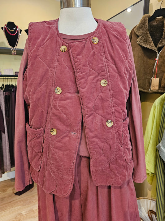 Gilet velours sans mqnche bordeaux